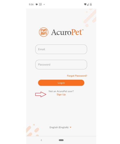 AcuroPet Login Screen